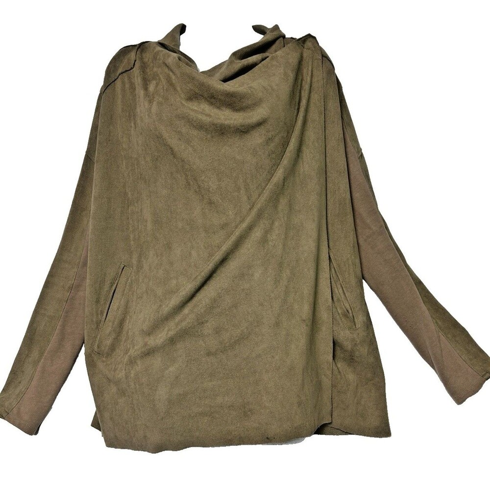 Wrap Front Faux Suede Brown Pockets Stretch Long Sleeves Jacket Blanknyc Women M